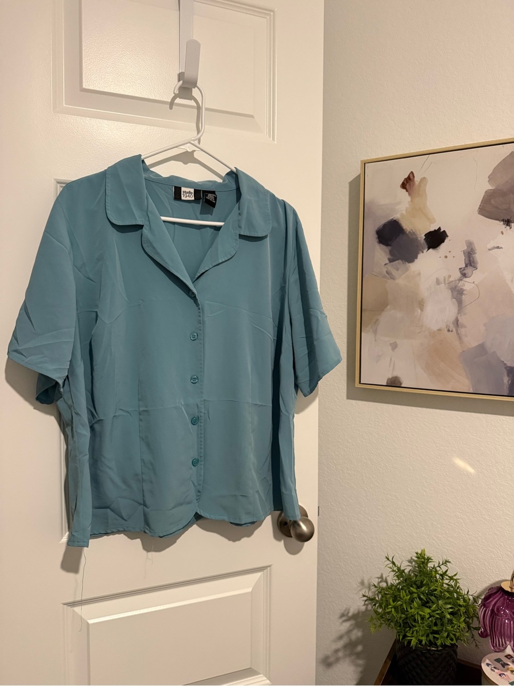 Studio 1940 Teal Short-Sleeve Button-Down Shirt Size 18/20